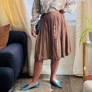 Vintage 50s Chiffon Full Pleated Light Brown Taupe Skirt Small